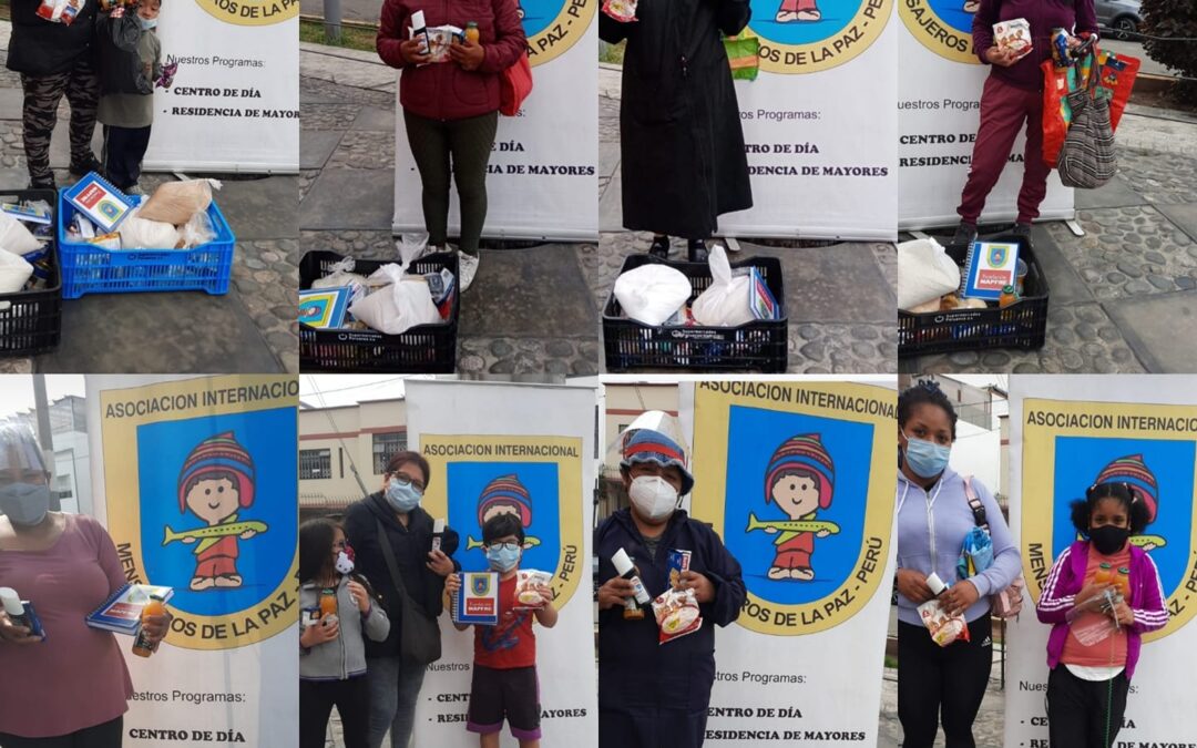 Desde Mensajeros de la Paz en Perú entregando las canastas de víveres y cuardernos