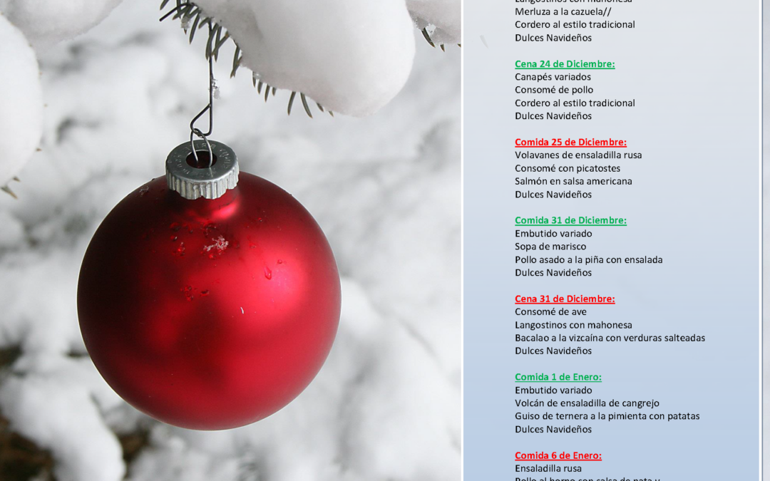 Menús especiales para el día de NocheBuena, Navidad, NocheVieja y Reyes