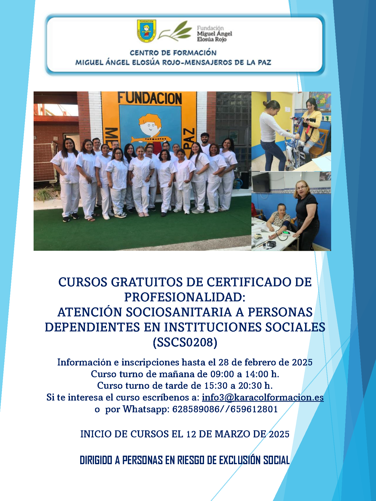Cursos de certificado de profesionalidad de «atención sociosanitaria a personas dependientes en Instituciones Sociales»