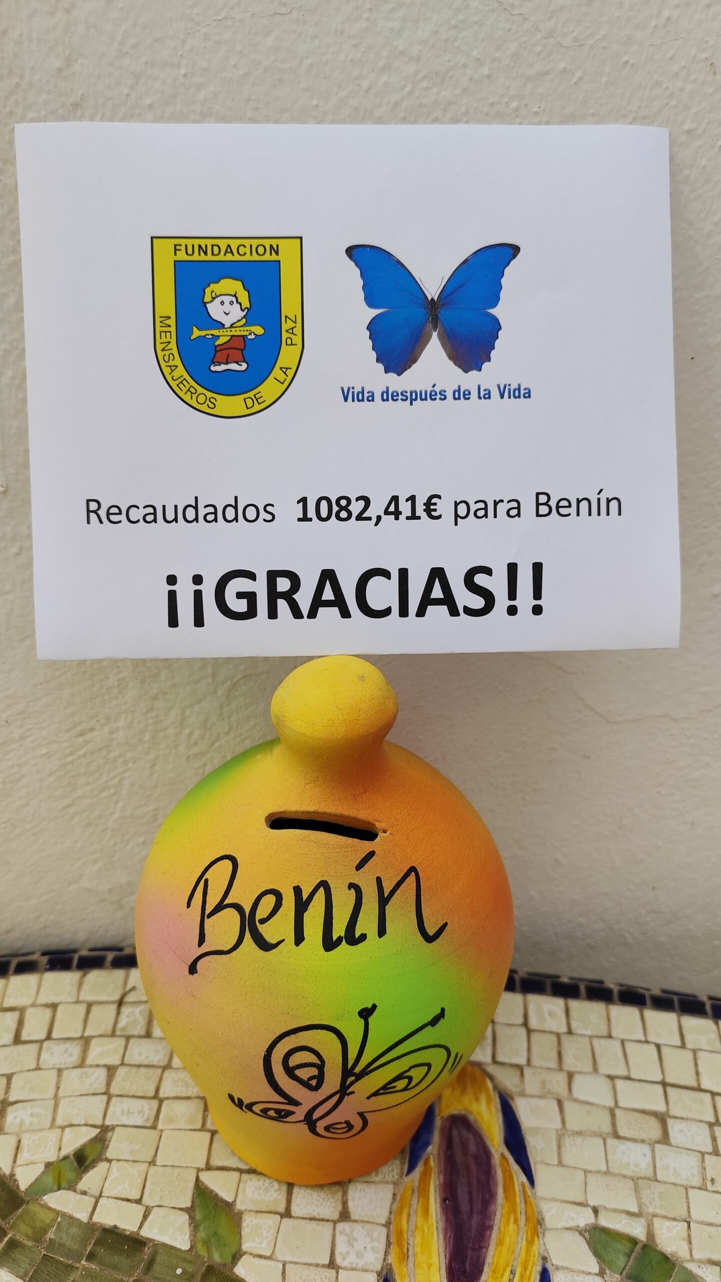 Agradecimiento a Irene Ochoa por esta hucha con donaciones para los niñ@s de Benín – Africa-