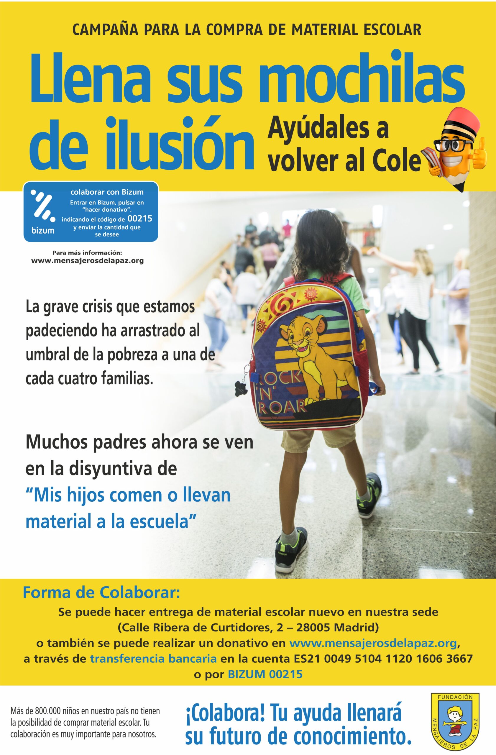 Continuamos con el reparto de mochilas en nuestros distintos centros de la campaña «Llena sus mochilas de ilusión: ayúdales a volver al Cole