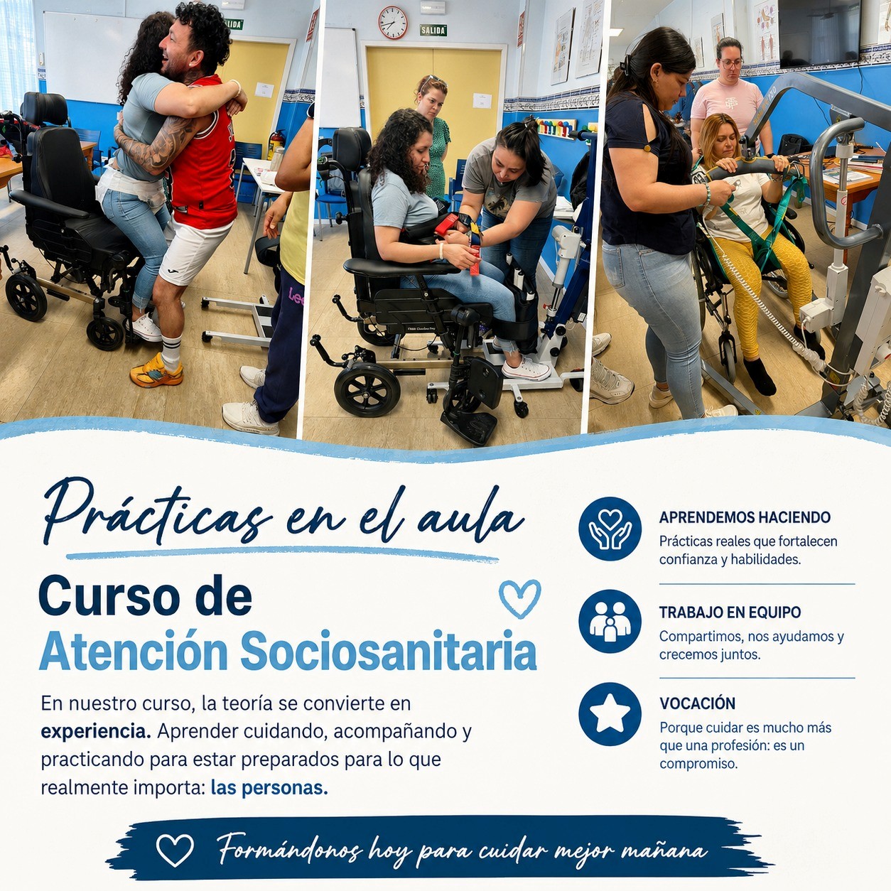 Prácticas en el aula del Curso de Atención Sociosanitaria de Mensajeros de la Paz